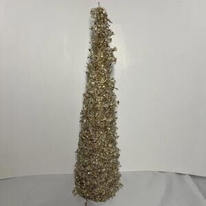 Rachel Zoe 18” Gold Ice Beaded Crystal like Cone Tree Home Deor